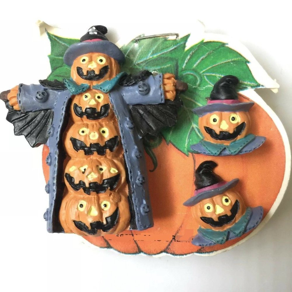 Halloween JACK-O-LANTERN Pumpkin Earrings Pin Set - Picture 4 of 4